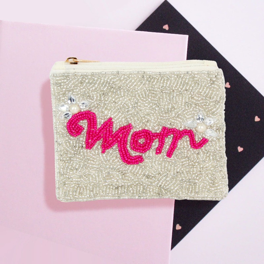 "MOM" Beaded Pouch